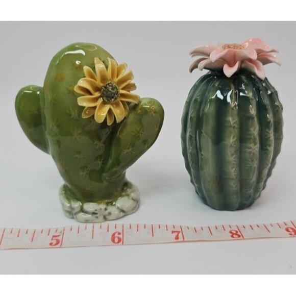 Hand Crafted Ceramic Cactus with Flowers Salt & Pepper Shakers, Home Décor, Gift - Picture 3 of 12